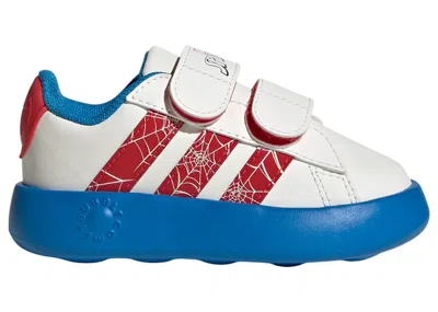 Pre-owned Adidas Originals Grand Court Spiderman Sneakers In Cloud White/pure Ruby/bright Blue