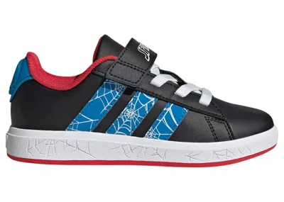 Pre-owned Adidas Originals Grand Court Spiderman Sneakers In Core Black/bright Blue/pure Ruby