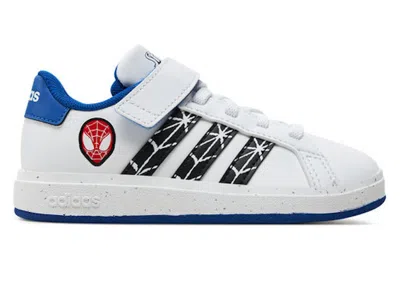 Pre-owned Adidas Originals Grand Court Strap Marvel Spiderman Sneakers In Cloud White/core Black/royal Blue
