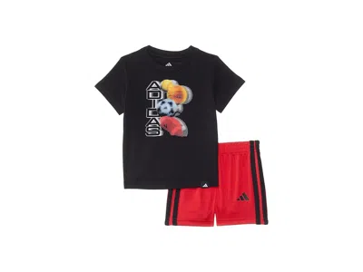 Adidas Originals Kids' Graphic Cotton T-shirts 3s Short Set (infant) Boy's Clothing Black Adi : 3 Months 2, Cotton/jersey In Brown