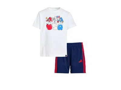 Adidas Originals Kids' Graphic Cotton T-shirts 3s Short Set (infant) Boy's Clothing White : 12 Months 2.5, Cotton/jersey In Blue