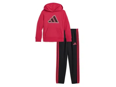 Adidas Originals Graphic Fleece Pullover Joggers Set (toddler/little Kid) Boy's Casual Pants Pure Ruby: 6 Little Kids In Red