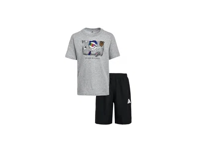 Adidas Originals Graphic Heather T-shirts Woven Shorts Set (toddler/little Kid) Boy's Shorts Medium Grey Heather : 2t In Multi