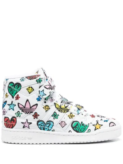 Adidas Originals Graphic-print High-top Sneakers In 白色