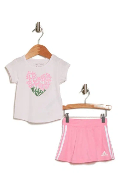 Adidas Originals Babies' Graphic T-shirt & 3-stripes Skort Set In Almost Pink
