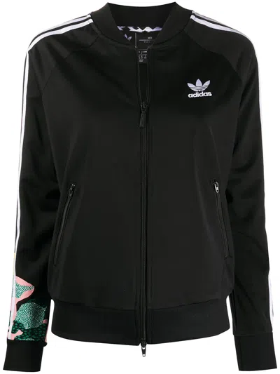 Adidas Originals Graphic-print Zip-up Track Jacket In Black