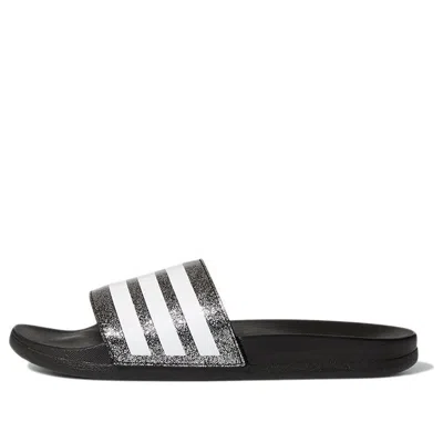 Adidas Originals (gs) Adidas Adilette Comfort K Black White Slippers 'black White' In Multi