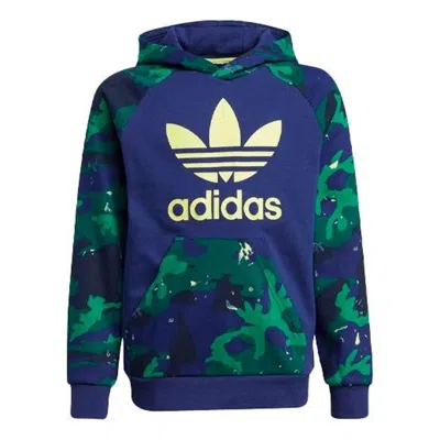 Adidas Originals (gs) Adidas Camo-print Hoodie 'blue Green Yellow' In Multi