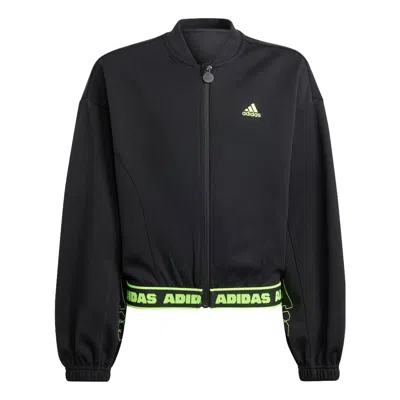 Adidas Originals (gs) Adidas Dance Full-zip Crop Hoodie 'black Green'