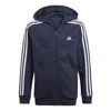 Adidas Originals (gs) Adidas Essentials 3-stripes Hoodie Asia Sizing 'blue White' In Brown