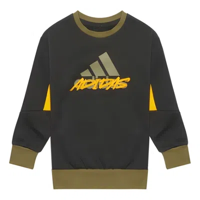 Adidas Originals (gs) Adidas Fleece Crew Sweashirt 'black Yellow' In Multi