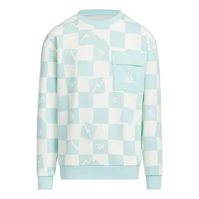 Adidas Originals (gs) Adidas Knit Warm Crew Sweatshirt 'white Teal' In Multi