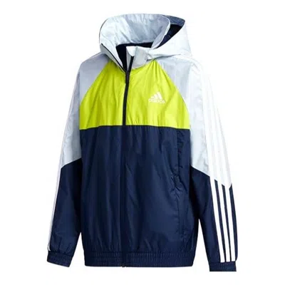 Adidas Originals (gs) Adidas Must Haves Woven Jacket 'navy White Yellow' In Blue