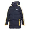 Adidas Originals (gs) Adidas Sportswear Fit Outdoor Hooded Puffer Jacket 'black Yellow' In Blue
