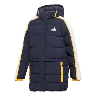 Adidas Originals (gs) Adidas Sportswear Fit Outdoor Hooded Puffer Jacket 'black Yellow' In Blue