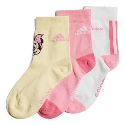 Adidas Originals (gs) Adidas X Disney Minnie And Daisy Socks 3 Pairs 'yellow / Bliss Pink / White' In Multi