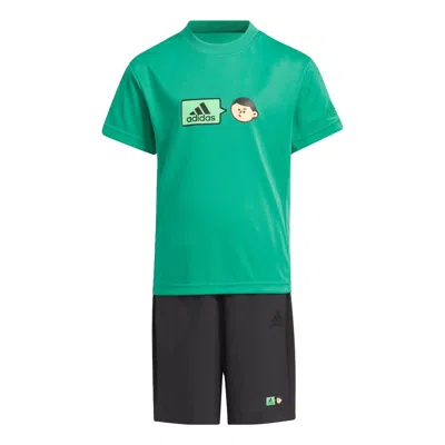 Adidas Originals (gs) Adidas X Seebin Short Sleeve Tee Set 'green Black' In Multi