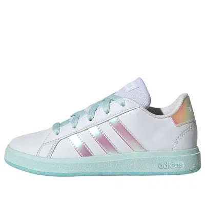 Adidas Originals (gs) Grand Court Lifestyle Lace Tennis Shoes 'cloud White Flash Aqua Halo Mint' In Multi