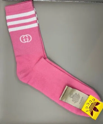 Pre-owned Adidas Originals Gucci X Adidas Ankle Socks Pink/white Size L Authentic