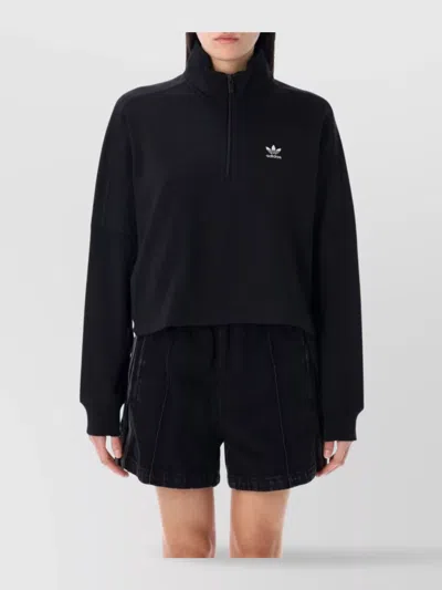 Adidas Originals Half Zip Fleece Long Sleeves In Black
