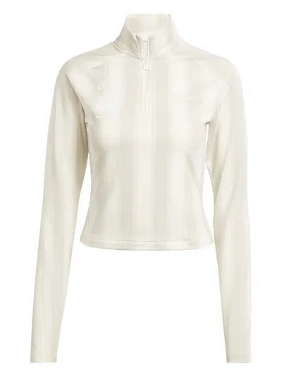 Adidas Originals Half-zip Striped Sweatshirt In Nude