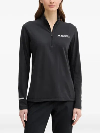Adidas Originals Half-zip Long-sleeve T-shirt In Black