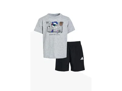 Adidas Originals Kids' Heather Graphic T-shirts And Woven Shorts Set (infant) Boy's Sets Medium Grey Heather : 6 Months, Co In Gray