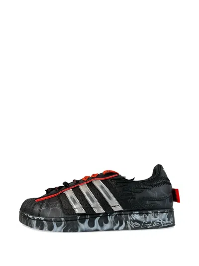 Adidas Originals Hellstar Flame-print Stripes Superstar Sneakers In Black