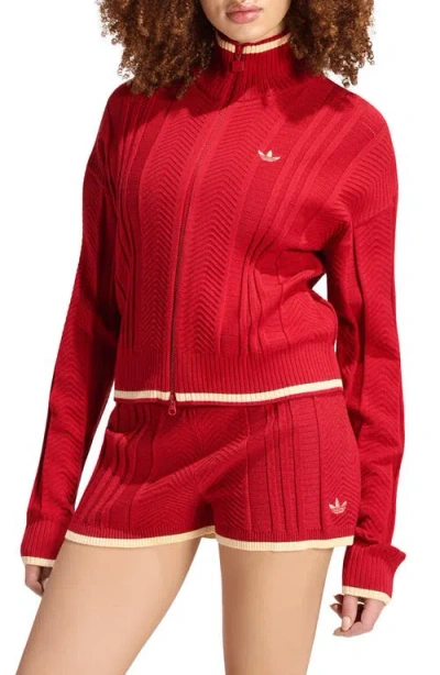 Adidas Originals Herringbone Zip Cardigan In Team Victory Red