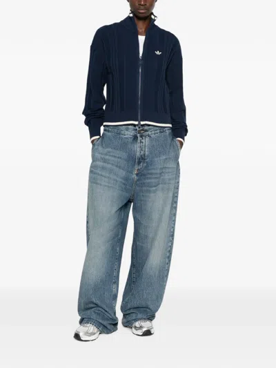 Adidas Originals Herringbone-knit Zip-up Sweater In Blue