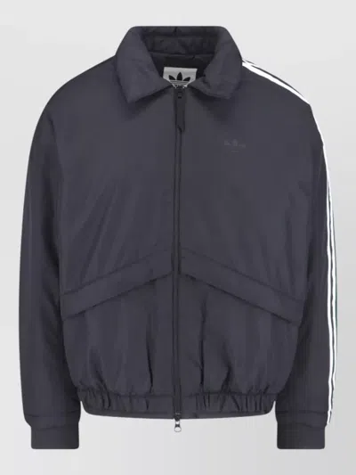 Adidas Originals High Collar Coat Elastic Cuffs Side Pockets In Blue