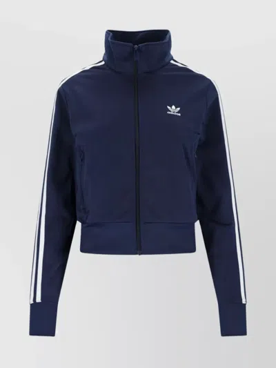Adidas Originals High Collar Ribbed Cuffs Side Zip Pockets In Blue