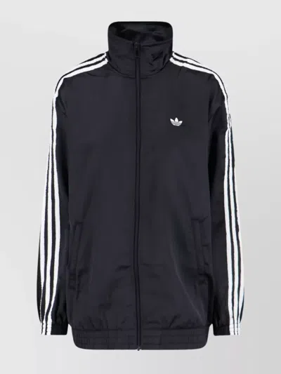 Adidas Originals High Collar Striped Sleeves Sweatshirt In Black