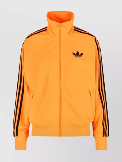 Adidas Originals High Collar Striped Sleeves Sweatshirt In Orange