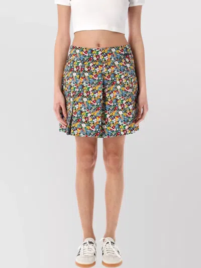 Adidas Originals High Waist Floral Pleated Mini Skirt In Multi