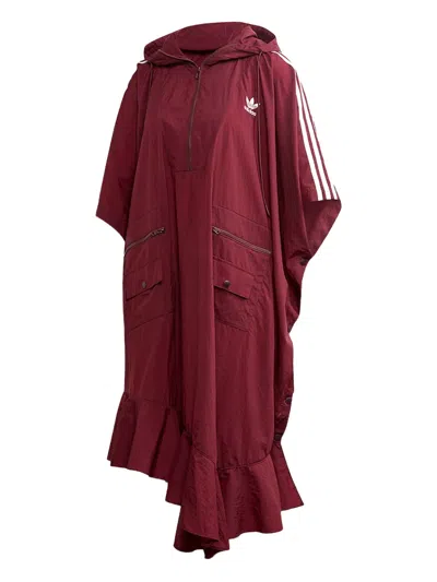 Adidas Originals Hooded Ruffled Poncho In Burgundy