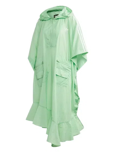 Adidas Originals Hooded Ruffled Poncho In Green