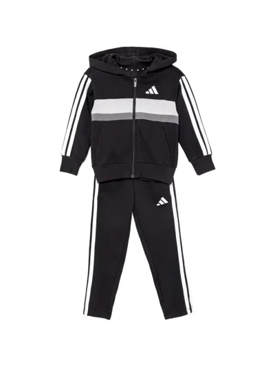 Adidas Originals Kids' Hooded Stripe Tracksuit In Black