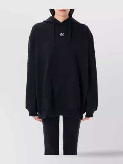Adidas Originals Hooded Sweatshirt Ribbed Cuffs In Black