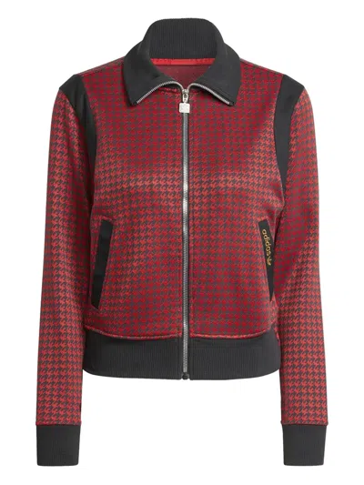 Adidas Originals Houndstooth-pattern Zip-up Top In Red