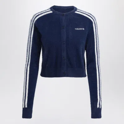 Adidas Originals Indigo Fluffy Knitted Cardigan In Blue