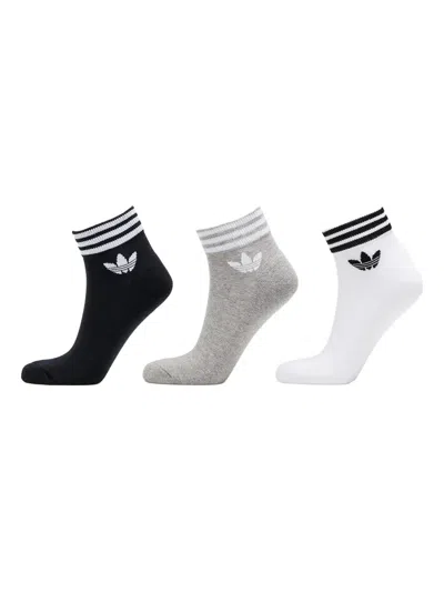 Adidas Originals Island Club Trefoil Striped-ankle Socks (pack Of Three) In Black