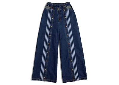 Pre-owned Adidas Originals Ivy Park Women's Denim Wideleg Snap Pants In Dark Denim