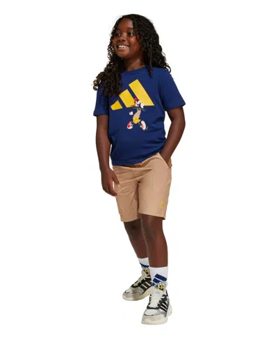 Adidas Originals Kids' Juniors Disney Mickey Mouse Shorts And T-shirt, 2-piece Set In Dark Blue,crew Yellow