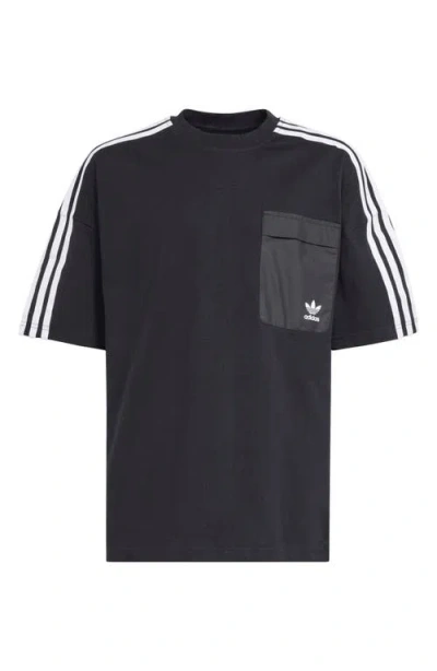 Adidas Originals Kids' 3-stripes Pocket T-shirt In Black