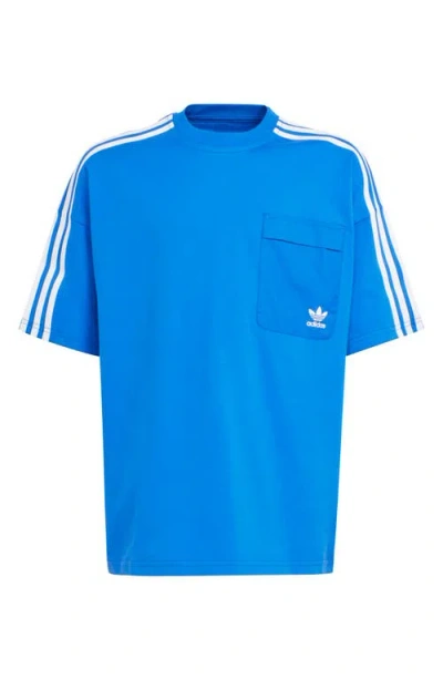 Adidas Originals Kids' 3-stripes Pocket T-shirt In Blue