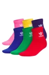 ADIDAS ORIGINALS KIDS' ASSORTED 6-PACK ORIGINALS QUARTER CREW SOCKS