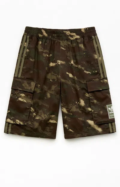 Adidas Originals Kids Camo 3-stripes Cargo Shorts In Black/camo In Brown