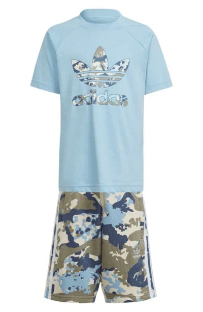 Adidas Originals Adidas Kids' Camo Graphic T-shirt & Shorts Set In Clear Sky