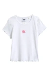 Adidas Originals Kids' Embroidered Trefoil Lettuce Edge Rib T-shirt In White